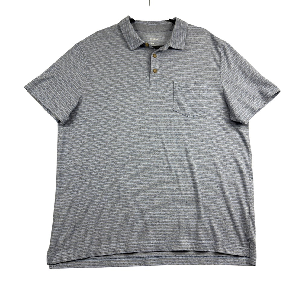 Sonoma Polo Shirt Mens 2XL Blue Striped‎ Short Sleeve Casual